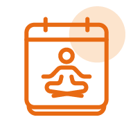 A yoga calendar icon featuring a person in a meditative pose.