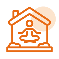 A house icon with a person in a yoga pose.