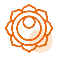 An orange and black logo with a lotus in the center.