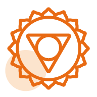 A circular orange symbol with a sun in the middle.
